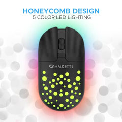 Amkette Hush Pro Spectra 2.4 GHz Silent Switch Wireless Mouse with Ergonomic Design, Rechargeable Battery, High Precision, 3 DPI Settings, LED Lights, and Smart Auto Sleep Function (Black)