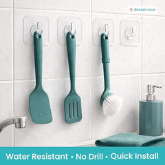 BRAND VILLA Transparent Self Adhesive Wall Hooks, Heavy Duty No Drill Nail Free Sticky Hooks for Kitchen, Bathroom, Keys, Towels & Home Organization (Pack of 10)