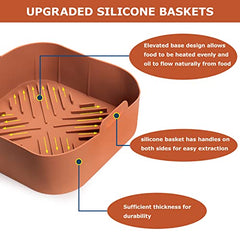 Silicone Air Fryer Basket Liners Square - 2Pcs Reusable Air Fryer Silicone Pots for Food Safe Air fryers Oven Accessories(8.5 Inch)
