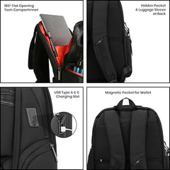ICON The Overnighter Laptop Backpack 30L | Durable Oxford Fabric, Fits 15.6" Laptops | USB Charging Port, Luggage Sleeve | Water-Resistant, Multipurpose Unisex Bag for Short Trips - Blue.