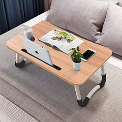Foldable Bed Tray Lap Desk, Portable Lap Desk with Phone Slots Notebook Table Dorm Desk, Small Desk Folding Small Dormitory Table (Beige)