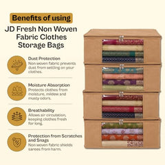 JD FRESH 6 Pcs Non Woven Saree Covers/Storage Bags with Zip Cover/Space Saving Bag with Transparent Window/Wardrobe Cupboard Organizer for Clothes/Lehengas/Bedsheets (17 X 14 x 7 Inch/Orange)