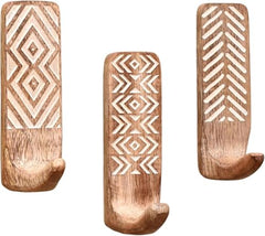IndianShelf 6 Decorative Wood Adhesive Wall Hooks No Drill - Fork Art | Handmade, Renter Friendly, Waterproof, Reusable, Peel and Sticky Hooks for Keys, Towel, Bags, Light Coat, Jewelry, 10Lb Load