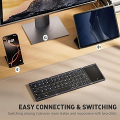 atdaraz Foldable Keyboard B089T 3 Folded Touchpad Function 64 Keys Portable Type C Charging Magnetic Closure Computer Keyboard Black
