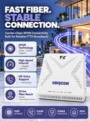 UBIQCOM UB5021GV XPON ONT Optical Network Terminal, 1GE + 1 POTS, GPON Fiber Broadband Modem with VoIP Voice Support, SC/UPC Connector, FTTH ONT for Home & SOHO Users