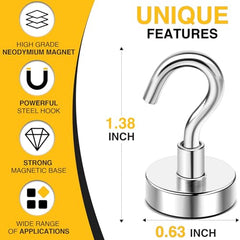 DIYMAG Magnetic Hooks 15pcs 30lbs Cruise Essentials 2026 Magnet Hook | Neodymium Heavy Duty Strong Magnets Hanging Ship Cabins Refrigerator Fridge Classroom Beach Vacation Kitchen Grills Home Tool
