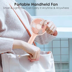 Gesto Portable Fan Rechargeable – USB Charging Hand Fan with 1200mAh Battery & 3 Speed Modes | Mini Fan, Small Fan, Handheld Fan – Ideal for Travel, Makeup, Kitchen | Women’s Personal Pankhaa - Pink