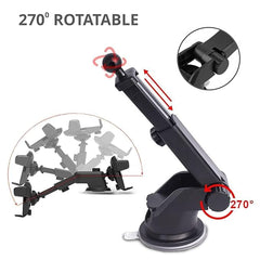 MOMISY Car Mount Adjustable Car Mobile Phone Holder Stand Universal Long Arm, for Dashboard & Windshield, 360° Rotational, Strong Suction Cup for Smartphones (Black)