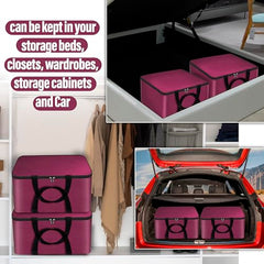 Storite 2 Pack Nylon Wardrobe Bag Underbed Cloth Storage Organizer | Moisture Proof Storage Bag, Storage box for Clothes Saree Bags, Zippered Closure & Handle - Magenta,37x34x23 cm