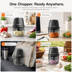 HOMEBASIC 350ml Rechargeable Electric Chopper | 6 Stainless Steel Blades | One-Touch Operation | Compact Mini Food Processor for Onion, Garlic, Ginger, Vegetables, Meat, Nuts | USB Charging