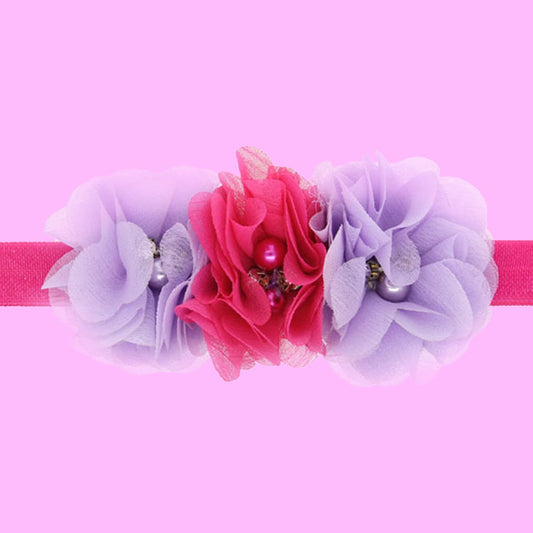 SYGA Baby Headbands Soft Three Flower Pearl Stretchable Hairbands Newborn Infant Toddler Kids 0-3 Year (Beige)