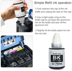 Ink Set GI-790 Compatible with Canon G1000, G1010, G1100, G2000, G2002, G2010, G2012, G2100, G3000, G3010, G3012, G3100, G4000, G4010 (CN - 790 Set)
