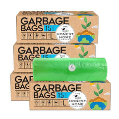 Honest Home Garbage Bags Small - Green | 120 Bags | 30 Bags x 4 boxes | Leak-Proof & Tear-Resistant | 17 x 19 Inches Drawstring Dustbin Bags