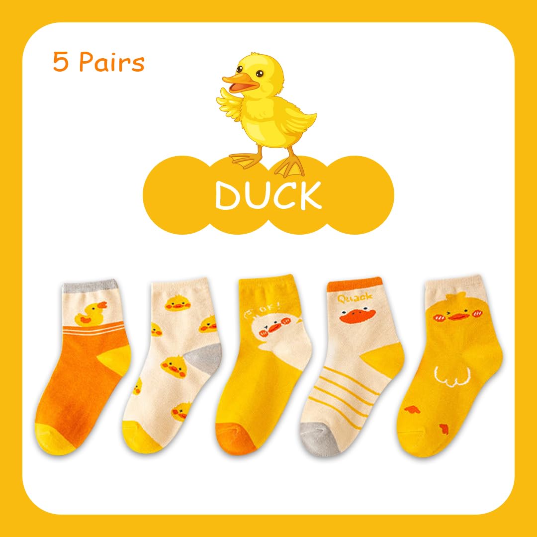 SYGA 5 Pairs Baby Girl & Baby Boy Socks, Toddlers Infant Cotton Warm Stretch Crew Socks with Duck Design, Suitable for 9 Months to 2 Years baby