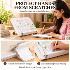 Sunchhaya Acrylic Book Stand for Reading – Clear Adjustable Book Holder with 360° Rotating Base, Foldable Reading Stand for Desk, Cookbook, Tablet & Laptop Stand, Height & Angle Adjustable (R22H)