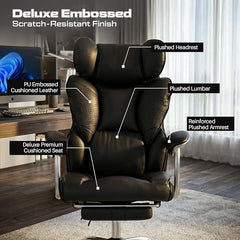 DROGO Emperium Office Chair for Work from Home 400LBS | Ergonomic Executive Boss Chair with PU Leather,High Back, Spacious Cushion Seat & Pumping Lumbar Support | Premium Metal Base & Footrest (White)