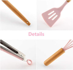 Syga Silicone Kitchen Spoon Utensil Set, 11 Piece (Pink)