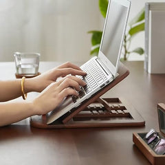 Artistic Gifts Handcrafted Wooden Laptop Stand for Desk with Adjustable Height, Foldable Riser for Laptop, Compatible for for iPad MacBook Pro Notebook HP Dell Devices Up to 15.6 inches (Walnut)