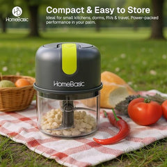 HOMEBASIC Electric Chopper for Kitchen 250ml, Cordless Mini Food Processor, 30W Motor, 3 Stainless Steel Blades, USB-C Rechargeable, BPA-Free Bowl for Garlic, Onion, Ginger & Nuts (HB-C200)