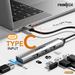 Frontech 8-in-1 Multi-Port Expansion Hub, Dual Input (USB-C & USB), High-Speed Data Transfer, Metal Matt Finish, Backed with 1 Year Warranty (NC-0058)