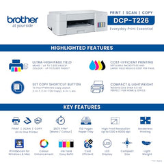 Brother Ink Tank DCP-T236 (New Launch) All in One (Print Scan Copy) Color Home Printer, 27/11 PPM BK/CL, 150 Sheet Paper Tray, Print Upto 7.5K Pages in Black & 5K in Color Each (CMY),Free Installation