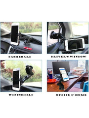 MOMISY Car Mount Adjustable Car Mobile Phone Holder Stand Universal Long Arm, for Dashboard & Windshield, 360° Rotational, Strong Suction Cup for Smartphones (BlackGold)