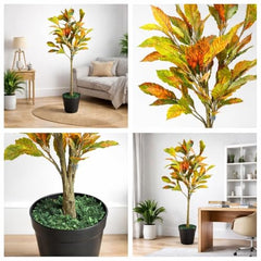 GARDEN GYANI Artificial Areca Palm Plant with Black Pot – 145 cm Tall Faux Tropical Decorative Plant with 35 Leaves for Home, Office & Living Room Décor