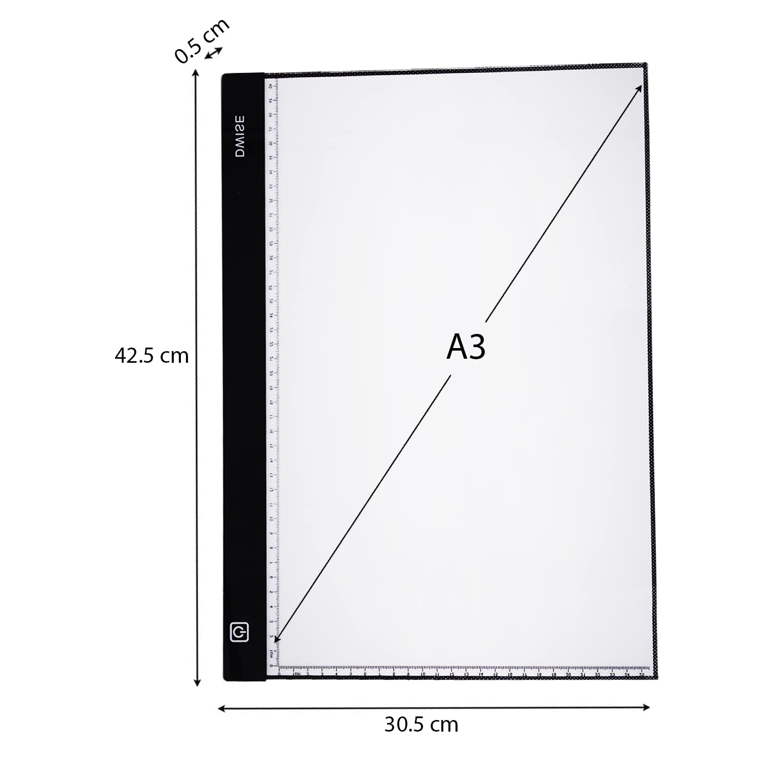 SYGA Dwise A3 Size LED Lighted Drawing Tracing Board with 3 Adjustable Brightness Touch Button with Scale Measurement, White & Black