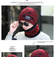 MOMISY Unisex Woolen Beanie Cap Plus Muffler Scarf Set for Men Women (Wine Red)