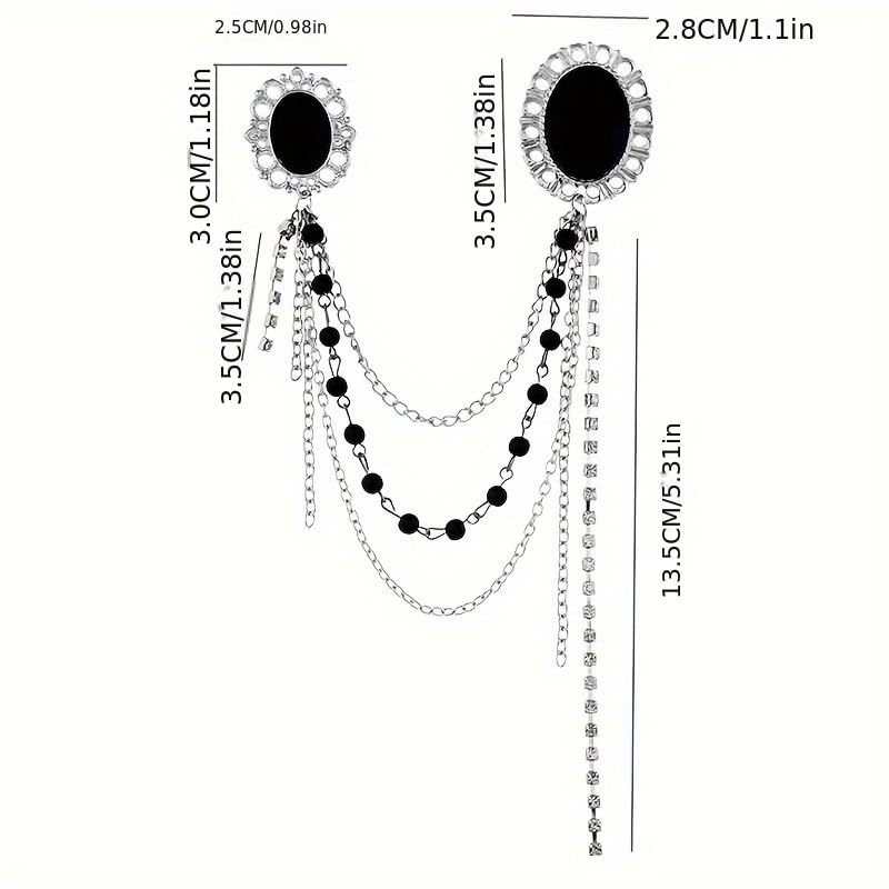 SYGA Men's & Women Suit Shirt Stud Lapel Pin Chain Tassel Brooch Pin with Black Gemstone chain