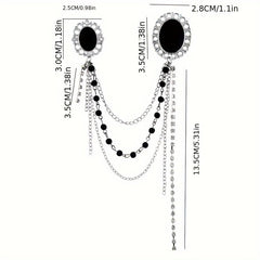 SYGA Men's & Women Suit Shirt Stud Lapel Pin Chain Tassel Brooch Pin with Black Gemstone chain