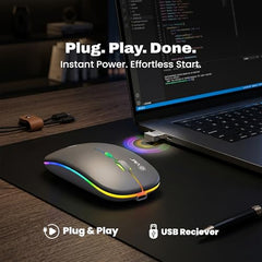 EVM EnGrip Rechargeable Wireless Mouse | 2.4GHz | Type C Charging | 1600 DPI Optical Mouse | LED Lights Ergonomic Mouse | Compatible with Laptop, PC | 1 Year Warranty (EWLM-360-1) Sliver