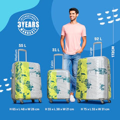 Skybags Trooper Set of 3 (S+M+L) Printed Hard Case Trolley Bags, Green