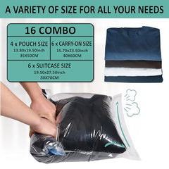16 Travel Compression Bags Vacuum Packing, Roll Up Travel Space Saver Bags for Luggage, Cruise Ship Essentials (6 Large Roll/6 Medium Roll/4 Small Roll)