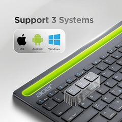 acer Swift Slim Multi-Device Wireless Rechargeable Keyboard with Cradle for Tablet and Phone | Dual Channel Switch | Compact, Quiet | Compatible with Win/Mac, Desktop, Tablet, Smartphone, Laptop