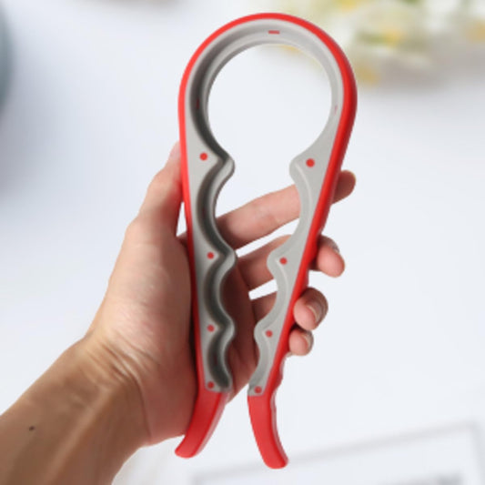 MOMISY 4 in 1 Creative Multifunction Gourd-Shaped Can Opener Kitchen Tool Grip Jar & Bottle Opener Rubber Design Fits Most of All Bottles Caps Premium Easy Grip (RedGrey)