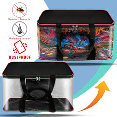 SNDIA 2 Pack 33L Transparent Clothes Storage Bags | Underbed Storage | Moisture Proof , Clothes Organizer for Lehengas, Dresses & Wardrobe Storage with Strong Zipper (RedBlack, 39x34x21cm)