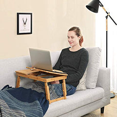 Snazzy Bamboo Wood Extra Large Multi Tasking Height Adjustable Foldable Portable Laptop Table, Activity Table/Study Table/Writing Study On Bed Table for Home (55 * 35 * 22-30)