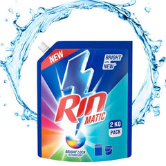 RIN Matic Liquid Detergent, 2Kg, for Dazzling Brightness, with Bright Lock Technology, Long-Lasting Fragrance, for Top Load Washing Machines