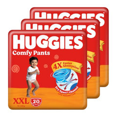 Huggies Comfy Pants Baby Diaper, Large (L) Size (9-14 Kgs), Pack of 192 (96 count, Pack of 2)