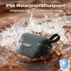 Tribit PocketGo Portable Bluetooth Speaker, 7W, IP68 Waterproof, 20H, Black