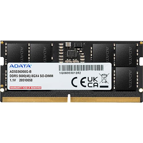 ADATA Premier 8GB 5600MHz SO-DIMM DDR5 Laptop Memory, Single RAM Module, Supports Intel & AMD Latest CPU, Intel XMP & AMD Expo, Built in PMIC, On Die ECC, Low Voltage, More Bandwidth- AD5S56008G -S