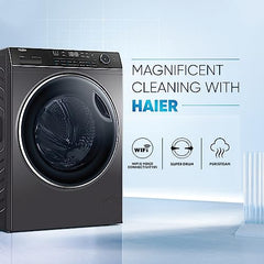 Haier 8 Kg 5 Star Inverter Direct Motion Motor Fully Automatic Front Load Washing Machine (HW80-IM1479CS8U1, 525 Super Drum, Puri Steam, Dark Jade Silver)