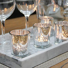 The Purple Tree Rose Gold Mercury Votive Tealight Candle Holders for Diwali and Christmas (Pack of 6) - Corporate Gifts, Home Decor, Decoration - Glass