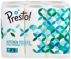 Amazon Brand - Presto! 2 Ply Kitchen Tissue Paper Roll | 240 Pulls | 60 Kitchen Towels X 4 Rolls | Soft And Highly Absorbent | 100% Natural Virgin Cellulose Fiber