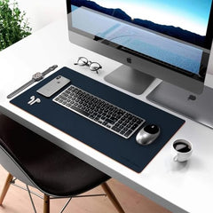 V-CUBE Designs Premium Vegan Leather Dual Color Desk Mat 75X40cm 1.8mm Thick| Laptop Mat/Extended Large Mouse Pad, Reversible Deskspread |High Tear/Peel Strength|Anti-Slip,Splash-Proof| Blue&Yellow