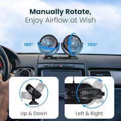 Portronics Twin Cool Dual Head Portable USB Powered Fan With 360° Rotatable Head, 3 Speed Control, Ultra Silent Operation, Brushless Motor, Suitable For 12/24V Car,SUV,Bus,Desk,Home Fan(Black)