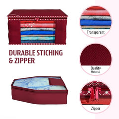 Kuber Industries Clothes Organizer For Wardrobe (Pack of 3 Each) 2-in-1 Combo Storage Organizer For Saree and Blouse - Dress Organizer For Wardrobe - Saree Covers With Zip (Maroon)