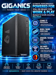 Giganics Desktop PC, Core i5 | 8GB RAM | 128GB SSD | HDMI, VGA,LAN, HD Graphics, CPU Fan,Windows 11 Pro & MS Office | WiFi (8-128GB)