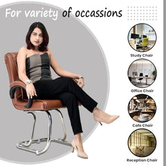 KITHANIA Executive Office Home Study Chair Library Chair with Cushioned Arm Rest & Seat Back, Reception or Conference Room Seating, 100 Kgs Limit (2, Pink, Double Pipe Chrome Frame)